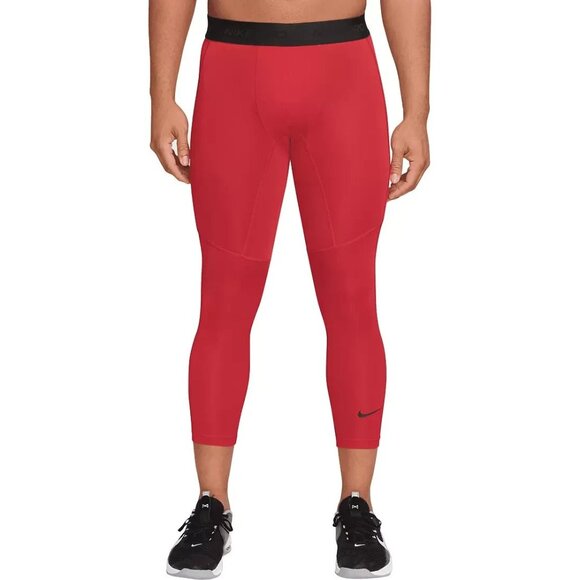 Nike Pro Dri-Fit 3/4 Length Fitness Tights University Red Men Size Small Stretch - Picture 1 of 8